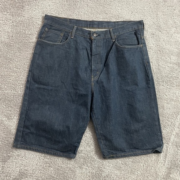 Levis 569 Shorts Mens 38 Denim Blue Dark Wash‎ Jean Jorts Cotton High Rise - Picture 1 of 9